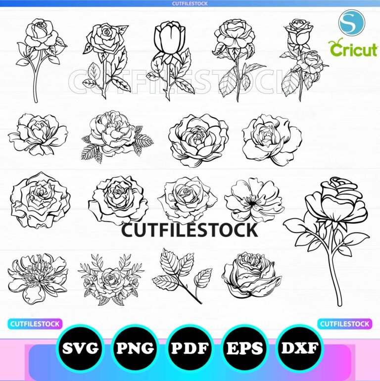 Rose Svg Bundle, Flowers Rose Silhouette Svg Png Dxf, Cricut